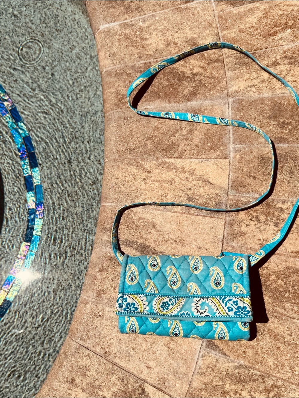 Vera Bradley Turquoise Paisley Quilted Crossbody Wristlet